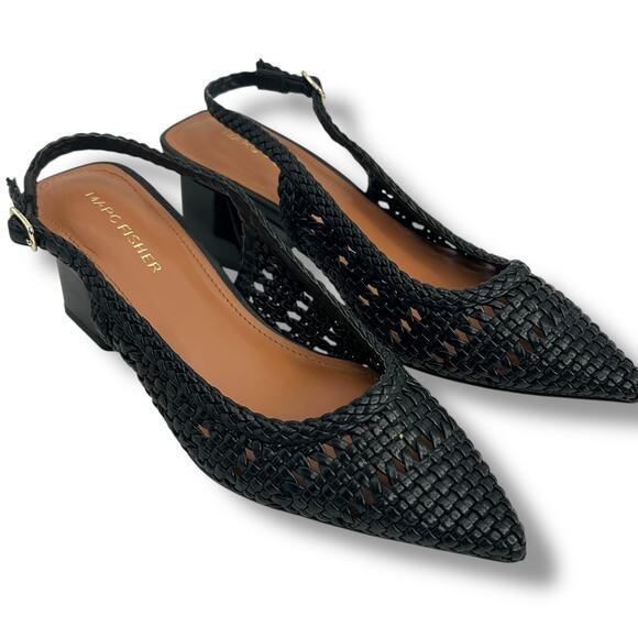 Marc Fisher Shoes - Marc Fisher Lulia Woven Slingback Pumps Black Size 5.5 Pointy Toe Block Heels